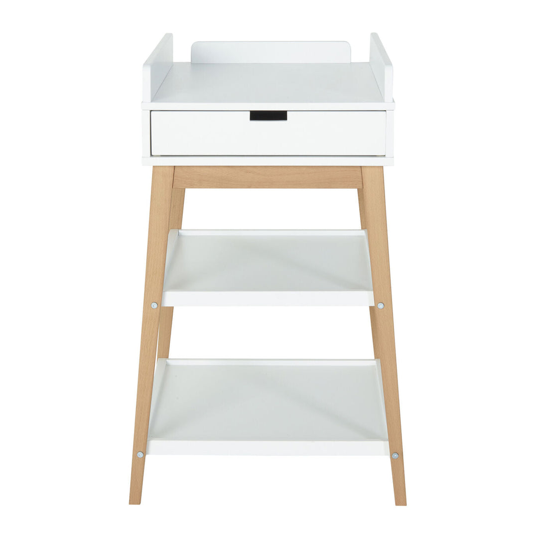 Quax Luiertafel Hip + Lade in White/Naturel, stevig en stijlvol met voldoende opbergruimte.