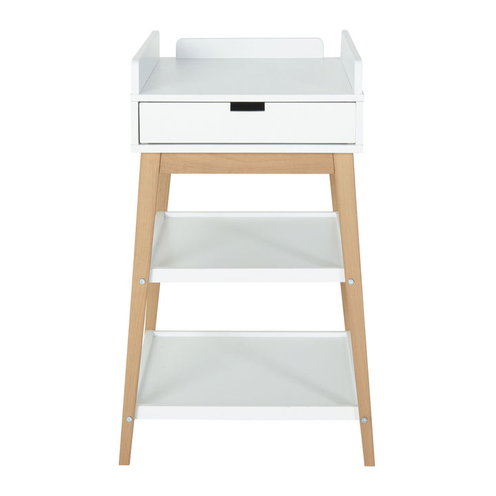 Quax Luiertafel Hip + Lade in White/Naturel, stevig en stijlvol met voldoende opbergruimte.