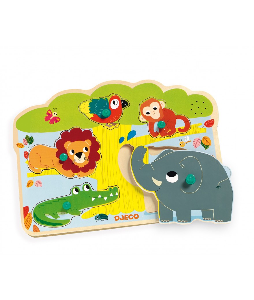 Djeco - Puzzel met Geluid Baobab | Houten Geluidspuzzel Savanne Thema