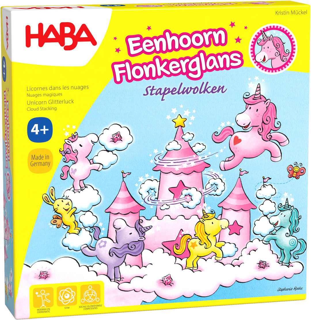Haba - Spel Eenhoorn Flonkerglans Stapelwolken | Coöperatief Stapelspel voor Kinderen