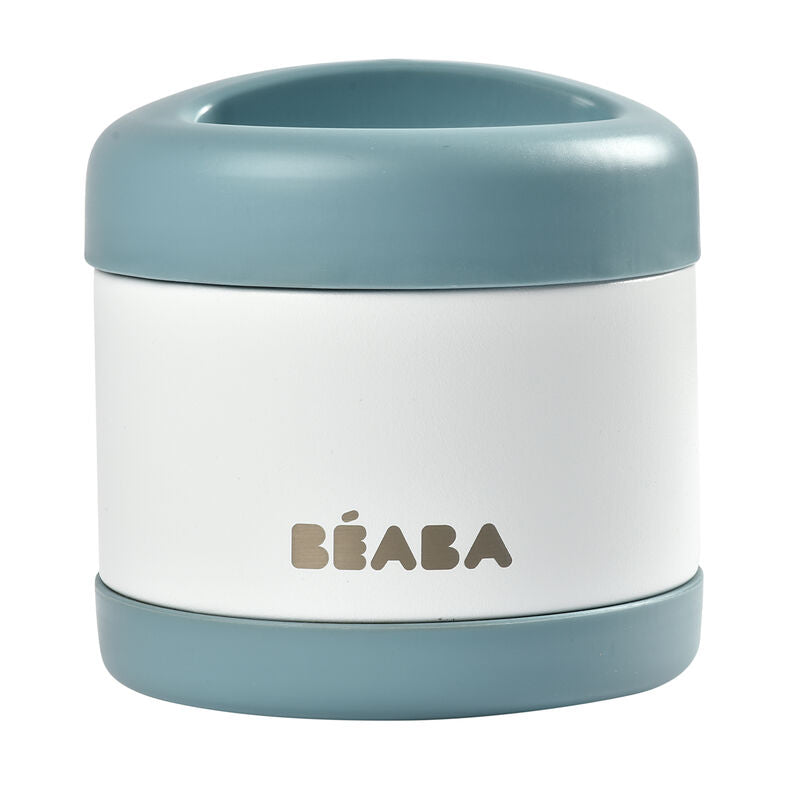 Béaba thermopotje 500ml in Baltic Blue/White met dubbelwandige isolatie