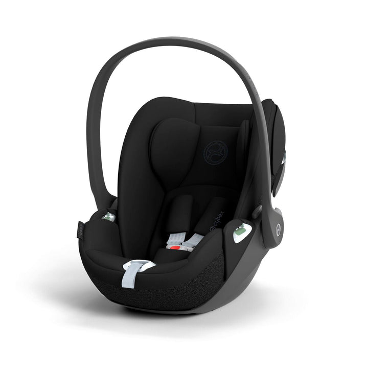 Cybex Cloud T i-Size baby-autostoel in zwart, getoond in liggende positie met ISOFIX basis.