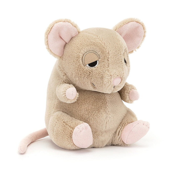 Jellycat knuffel Darcy Dormouse, 16 cm, met roze oortjes en een knisperende buik