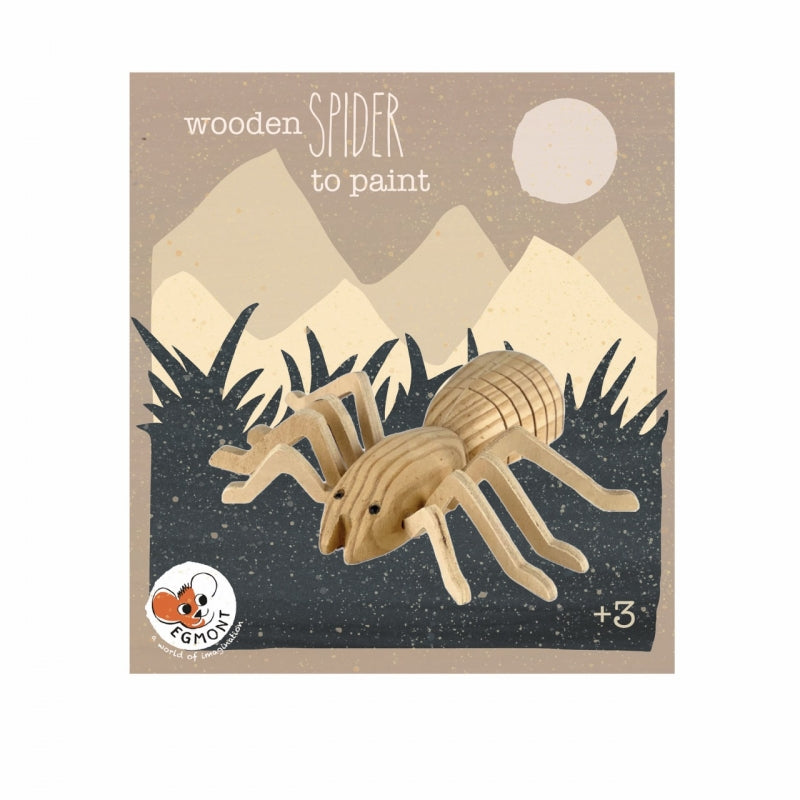 Complete knutselset van Egmont Toys met een houten spin, verf en penselen, klaar om geschilderd te worden