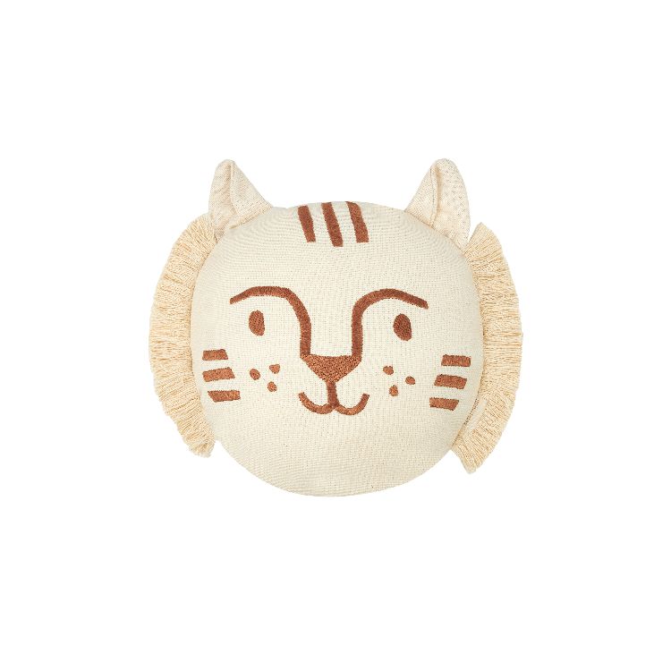 Kussen Tiger Face Embroidery Brown Natural