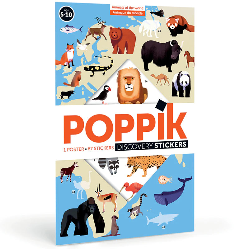 Poppik - Discovery Poster Met Stickers Animals Of The World | 5+ met 67 Herpositioneerbare Stickers