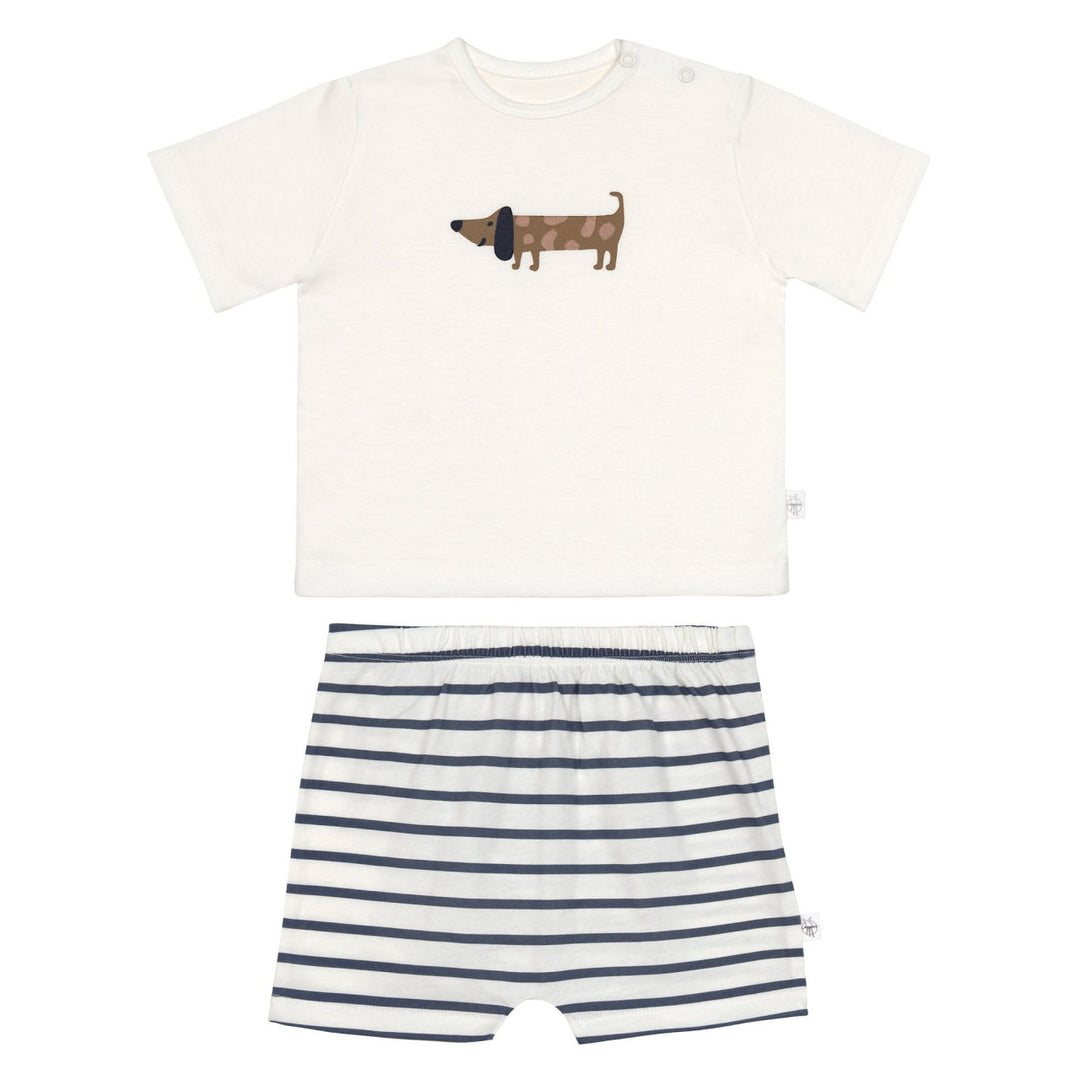 Pyjama 2-delig Kort Dog Milky / Navy