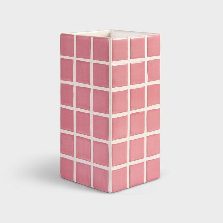 Klevering Vaas Tile Pink met grafisch ontwerp