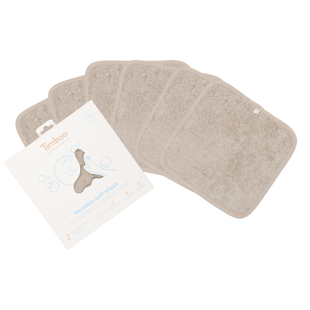 Timboo - Herbruikbare Doekjes Soft Wipes (6pack) | Feather Grey