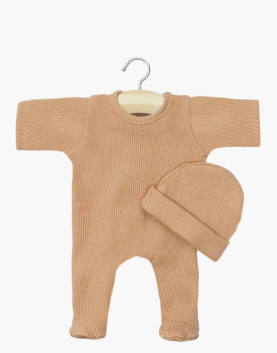 Minikane - Pyjama + Haarband Pop Ange Sleep Well Ribbed Brown Sugar | Voor Poppen van 28 cm