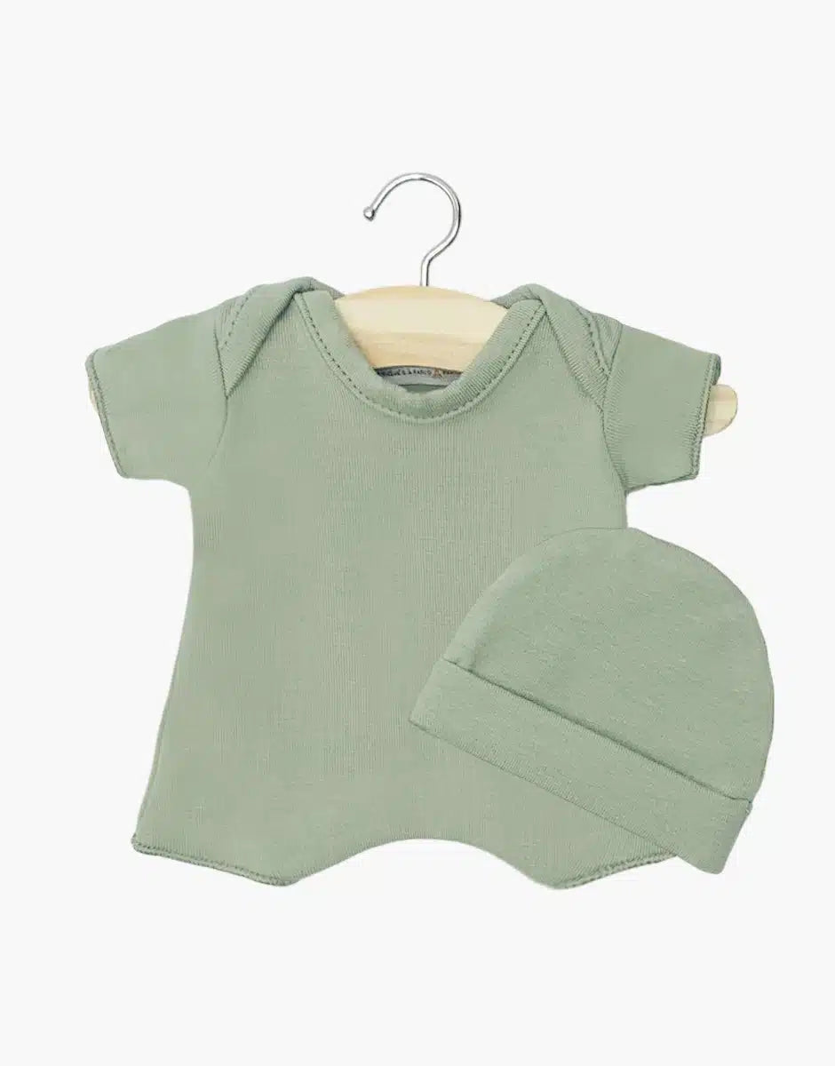 Minikane - Ensemble + Muts Pop Shorty Jersey Light Khaki | Voor Poppen van 28 cm