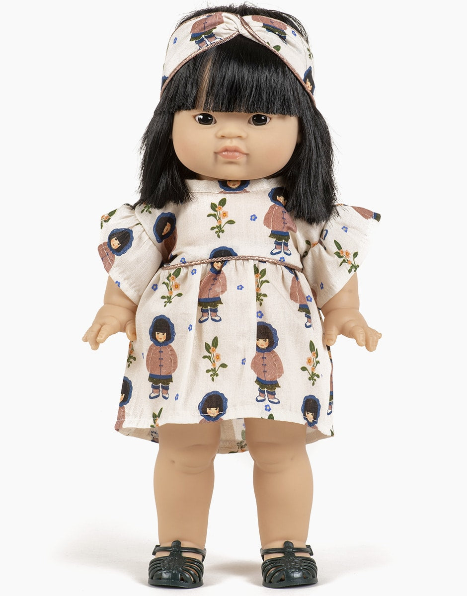 Minikane - Jurk + Haarband Pop Daisy Crossed Cotton Jade | Voor Poppen van 34 cm