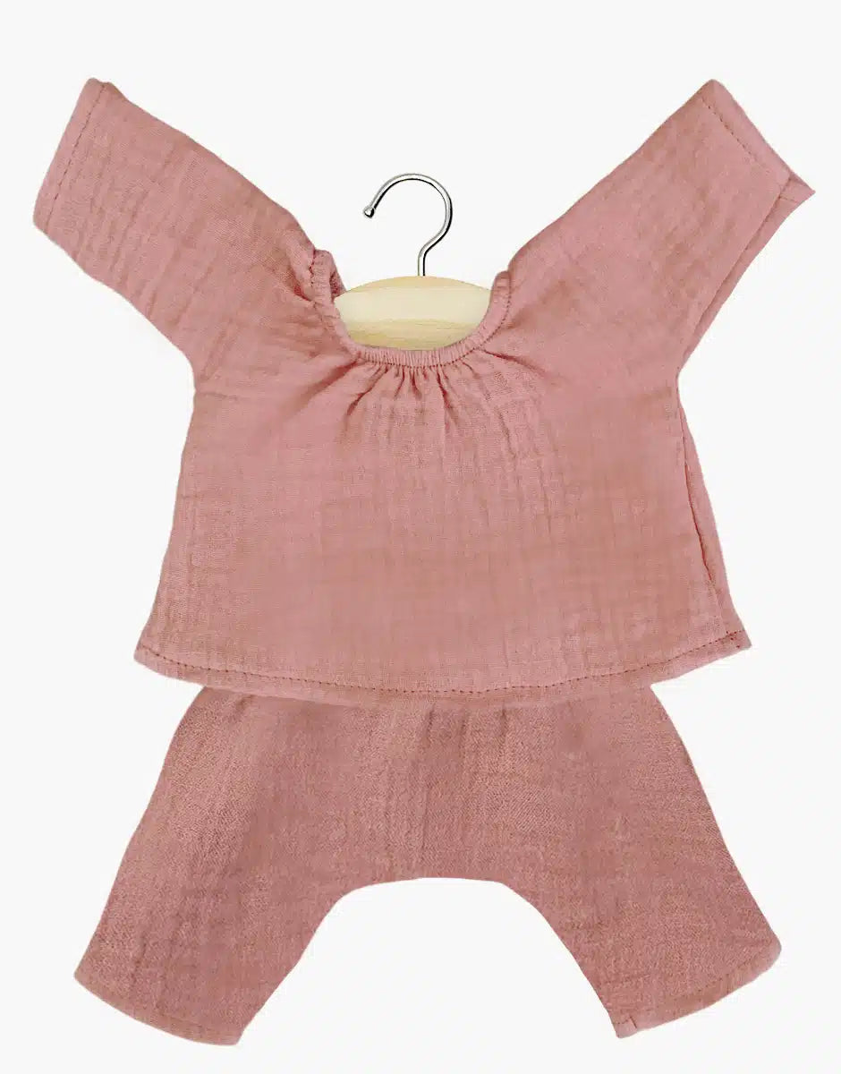 Minikane - Ensemble Pop Jana Cotton Gauze Tea Pink | Voor Poppen van 34 cm