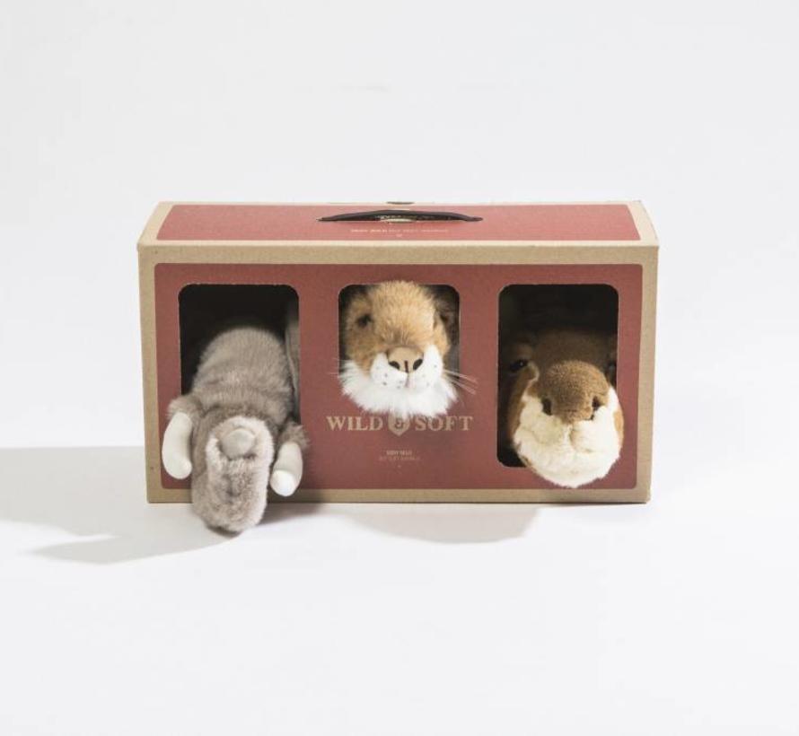 Wild & Soft Safari Mini Set met 3 dierenkoppen, zachte decoratie voor kinderkamer