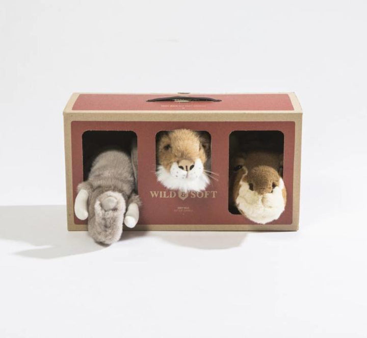 Wild & Soft Safari Mini Set met 3 dierenkoppen, zachte decoratie voor kinderkamer