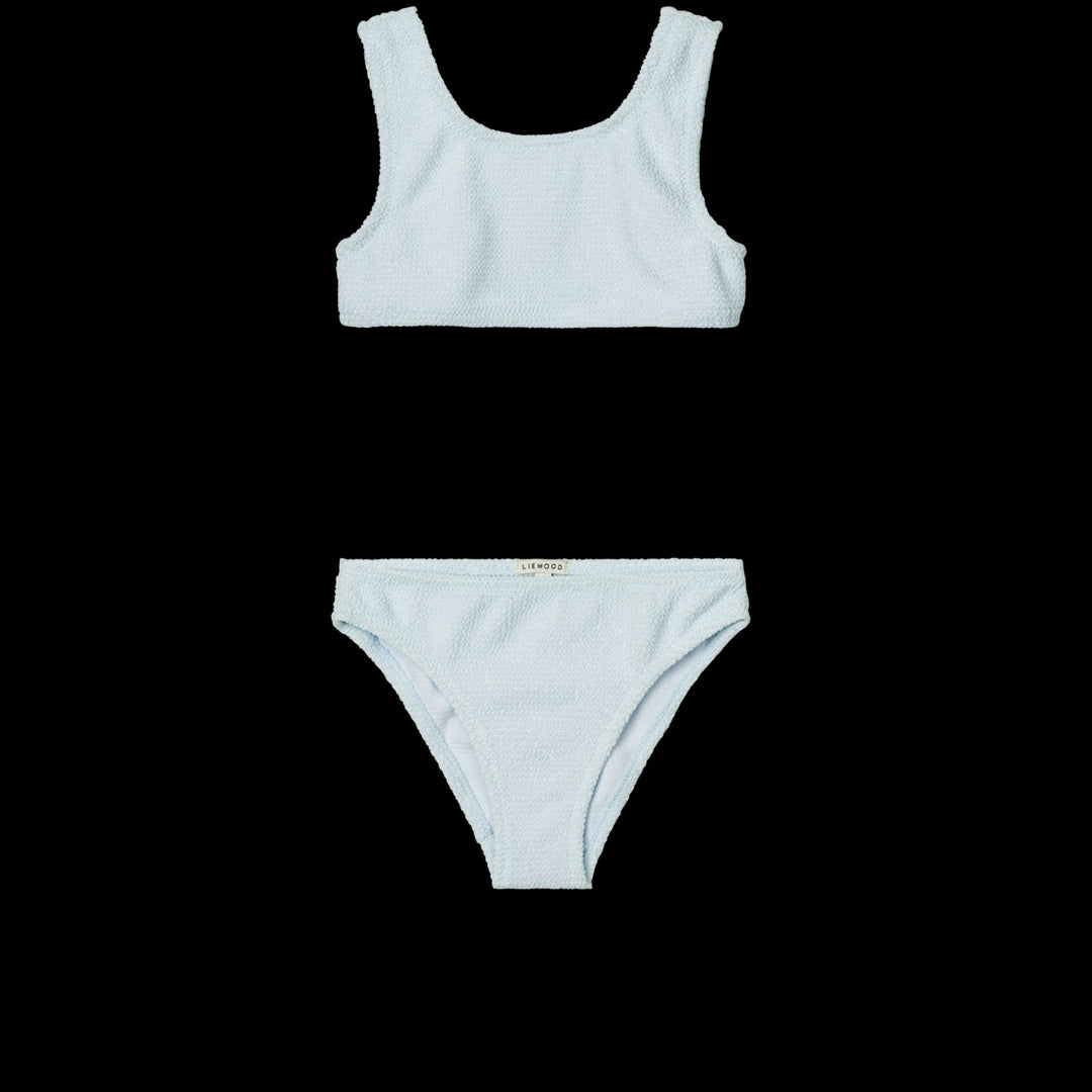 Liewood Bello bikini in Pure Sky met gekreukte stof en siliconen ruglogo