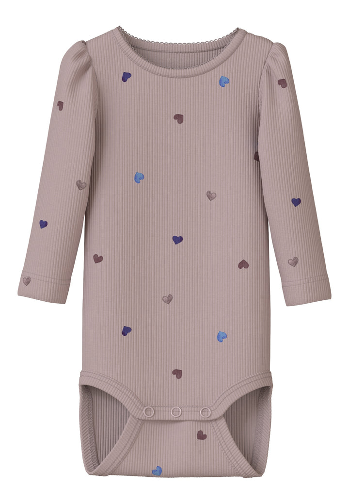 Lila ribtricot body van Name It met O-hals en biologisch katoen