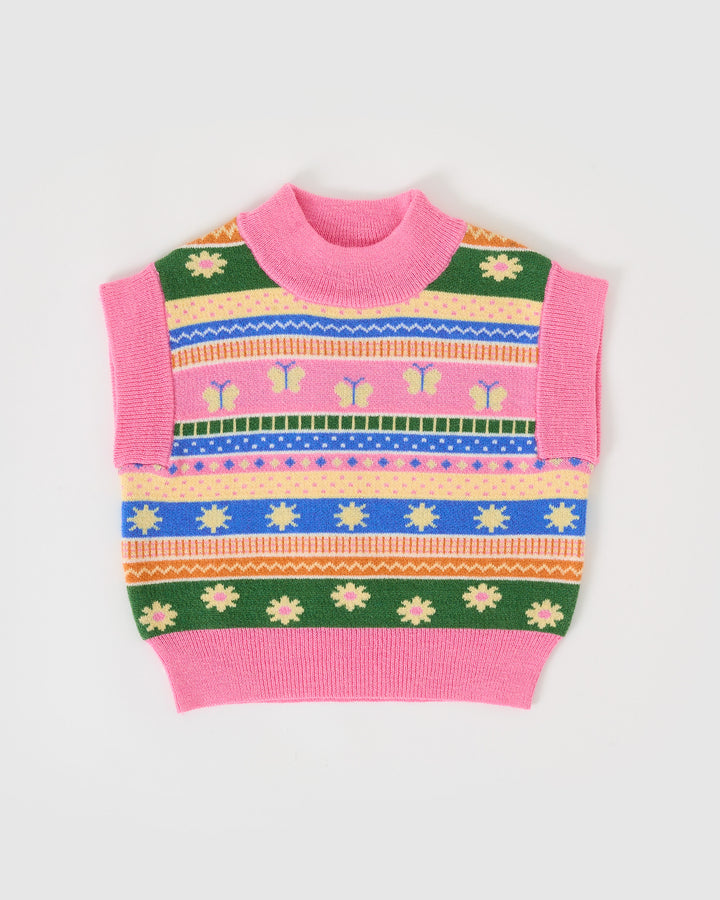 Goldie + Ace debardeur trui met jacquard bloemen- en vlindermotief