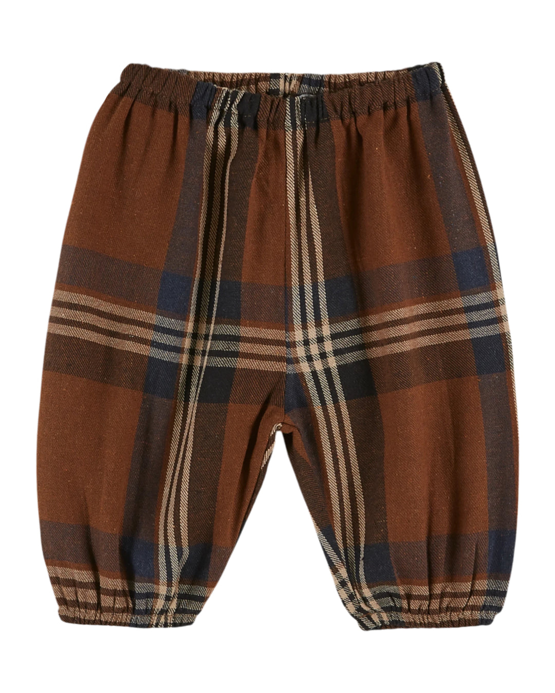 Bruine babybroek van Emile et Ida met zwart-witte ruiten en elastische taille