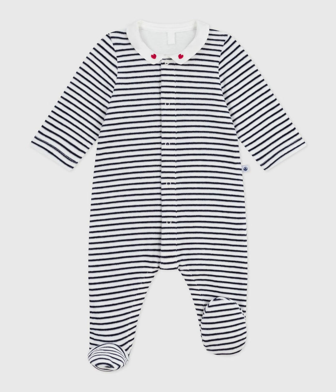 Petit Bateau pyjama met kraagje en hartstreepjes in Marshmallow/Smoking
