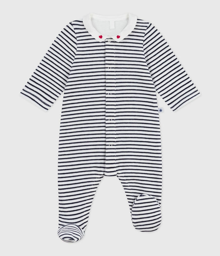 Petit Bateau pyjama met kraagje en hartstreepjes in Marshmallow/Smoking