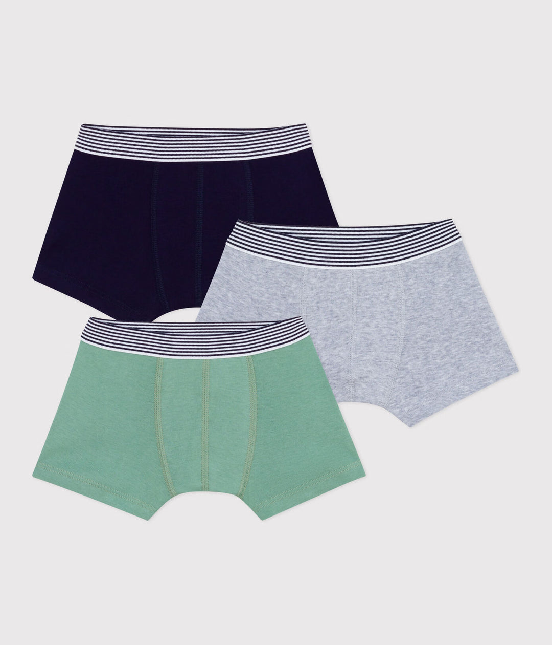 Petit Bateau 3-pack jongens boxershorts in grijs, groen en blauw