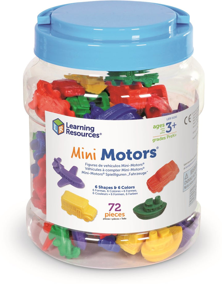 Set van 72 Mini Motors voertuigfiguren in zes kleuren met opbergemmer