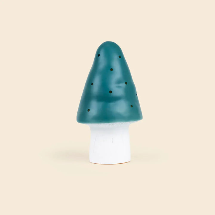 Kleine paddenstoellamp Egmont Toys in teal, met zachte rubberen afwerking.
