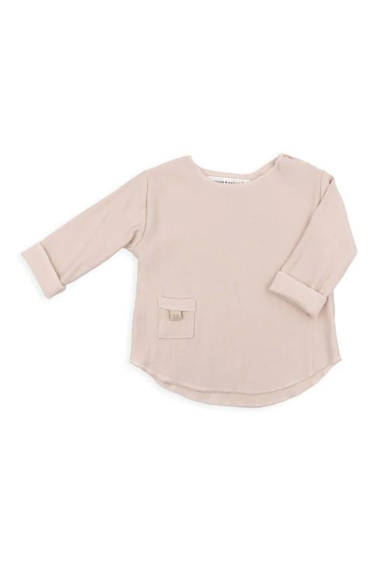 Bamboom lang mouw T-shirt Pure-lijn in roze met houten knoopsluiting