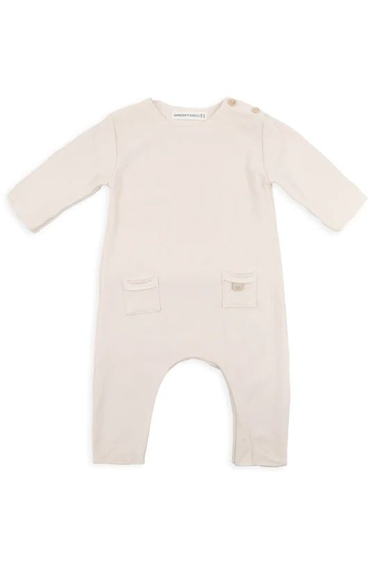 Bamboom baby body Pure-lijn in warm white met houten knopen en voetjes