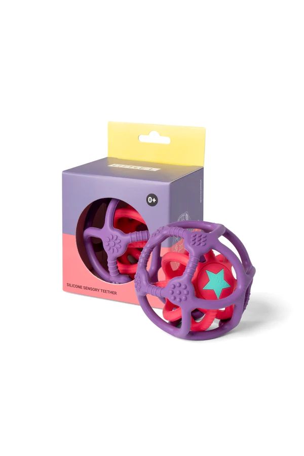 Rood-paarse sensorische ballen set van Little L, zijdelingse aanblik.