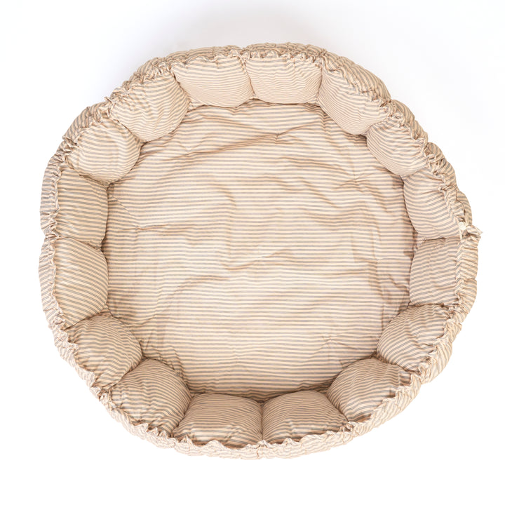 Play & Go Speelmat Blue Stripes Brown, omgevormd tot babynestje en opbergzak, ideaal voor baby’s