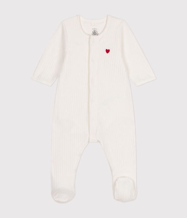 Zachte Petit Bateau babybody met hartje in marshmallowkleur