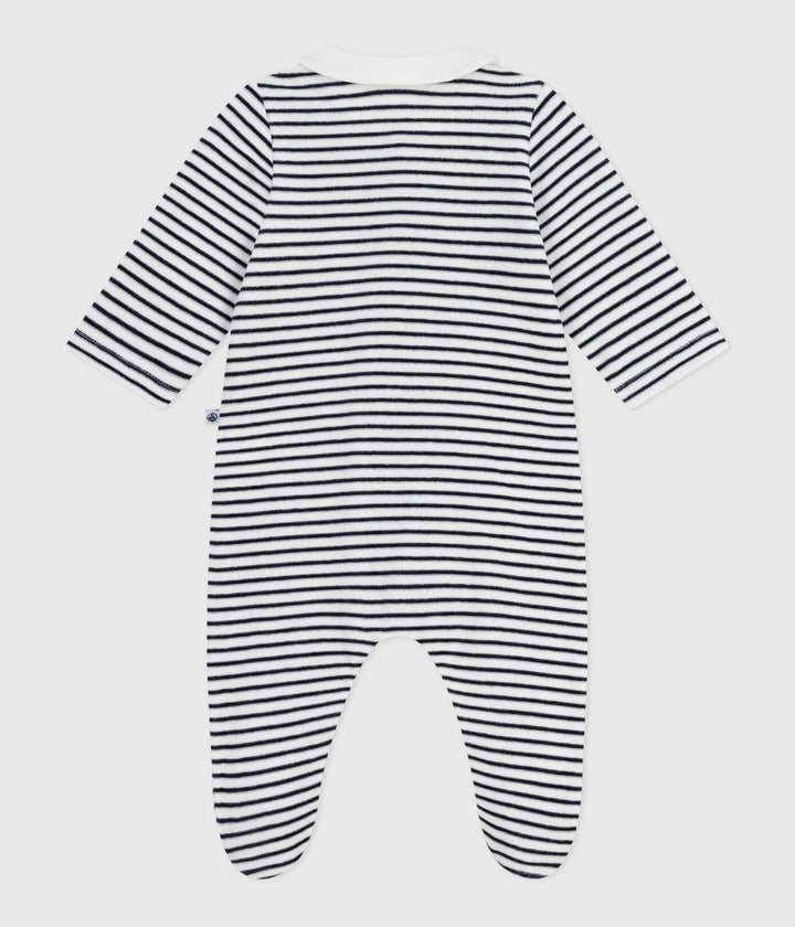 Petit Bateau pyjama met kraagje en hartstreepjes in Marshmallow/Smoking