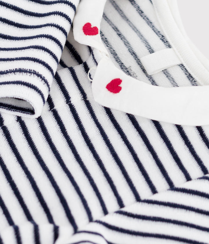 Petit Bateau pyjama met kraagje en hartstreepjes in Marshmallow/Smoking