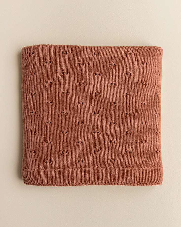 Ajour Hvid deken Brick in Cream van merinowol, 70x95 cm