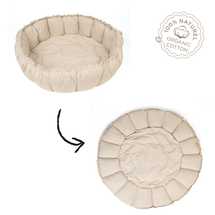 Play & Go Speelmat Blue Stripes Brown, omgevormd tot babynestje en opbergzak, ideaal voor baby’s