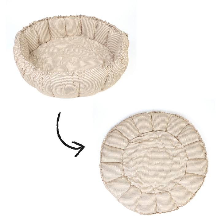 Play & Go Speelmat Blue Stripes Brown, omgevormd tot babynestje en opbergzak, ideaal voor baby’s