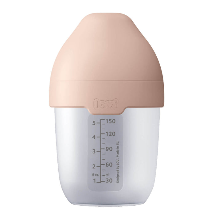 Difrax Lovi Mammafeel Zuigfles 150 ml, met dynamische speen en matte textuur, perfect voor pasgeborenen.