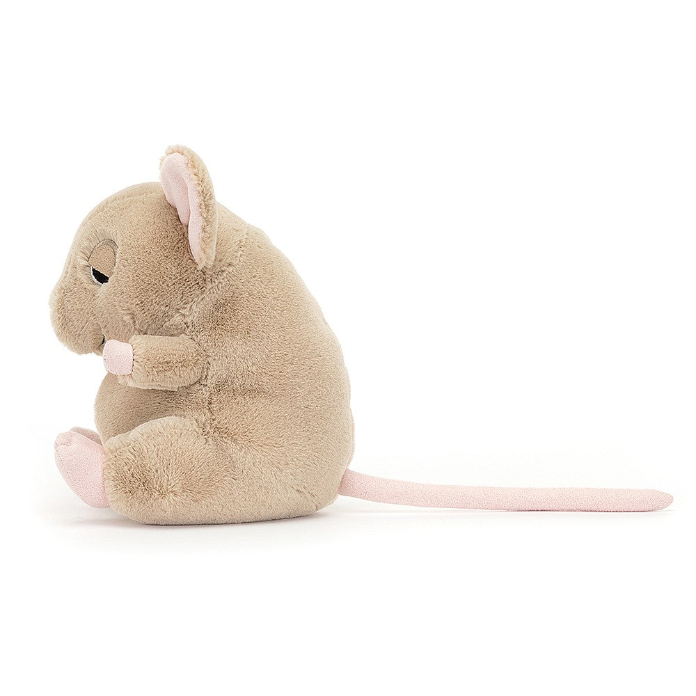 Jellycat knuffel Darcy Dormouse, 16 cm, met roze oortjes en een knisperende buik