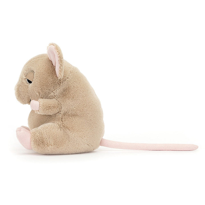 Jellycat knuffel Darcy Dormouse, 16 cm, met roze oortjes en een knisperende buik