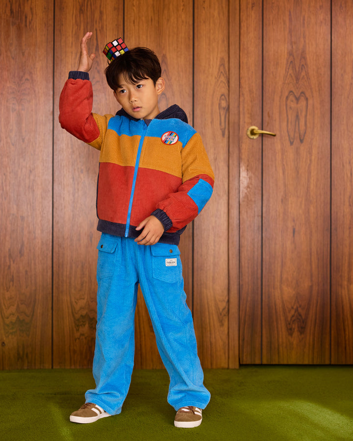 Goldie + Ace retro corduroy jas met kleurblokken en sherpa voering