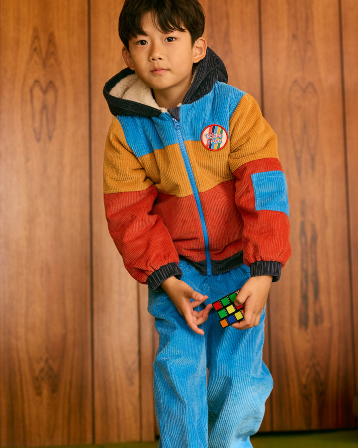 Goldie + Ace retro corduroy jas met kleurblokken en sherpa voering