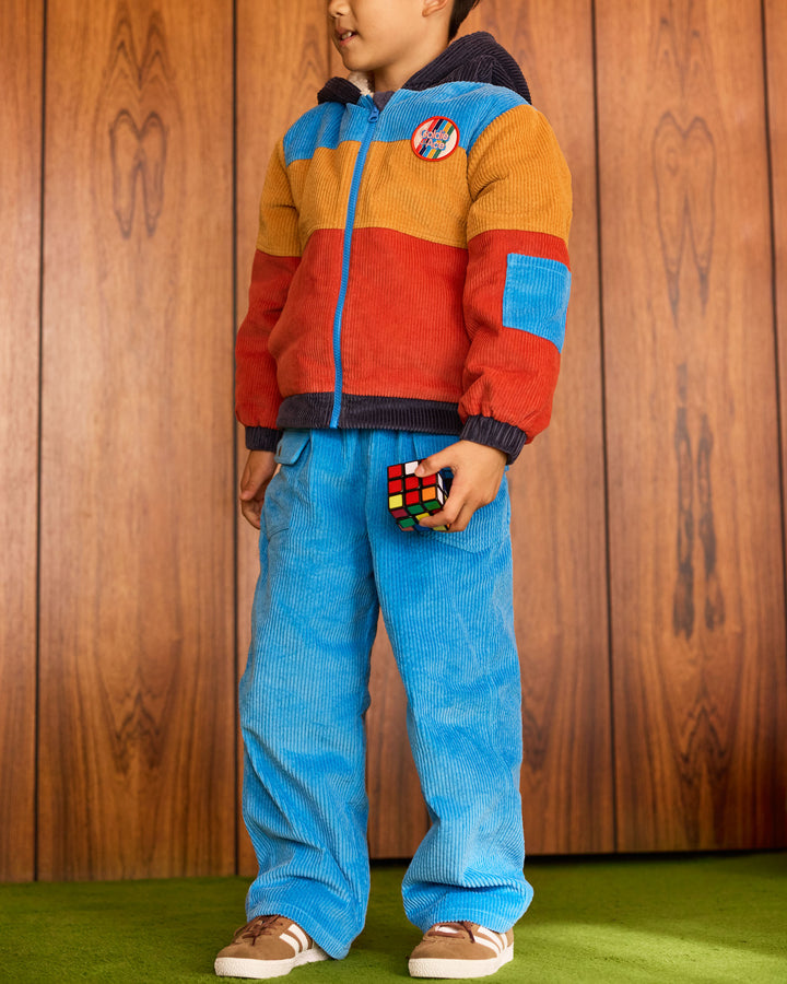 Goldie + Ace retro corduroy jas met kleurblokken en sherpa voering