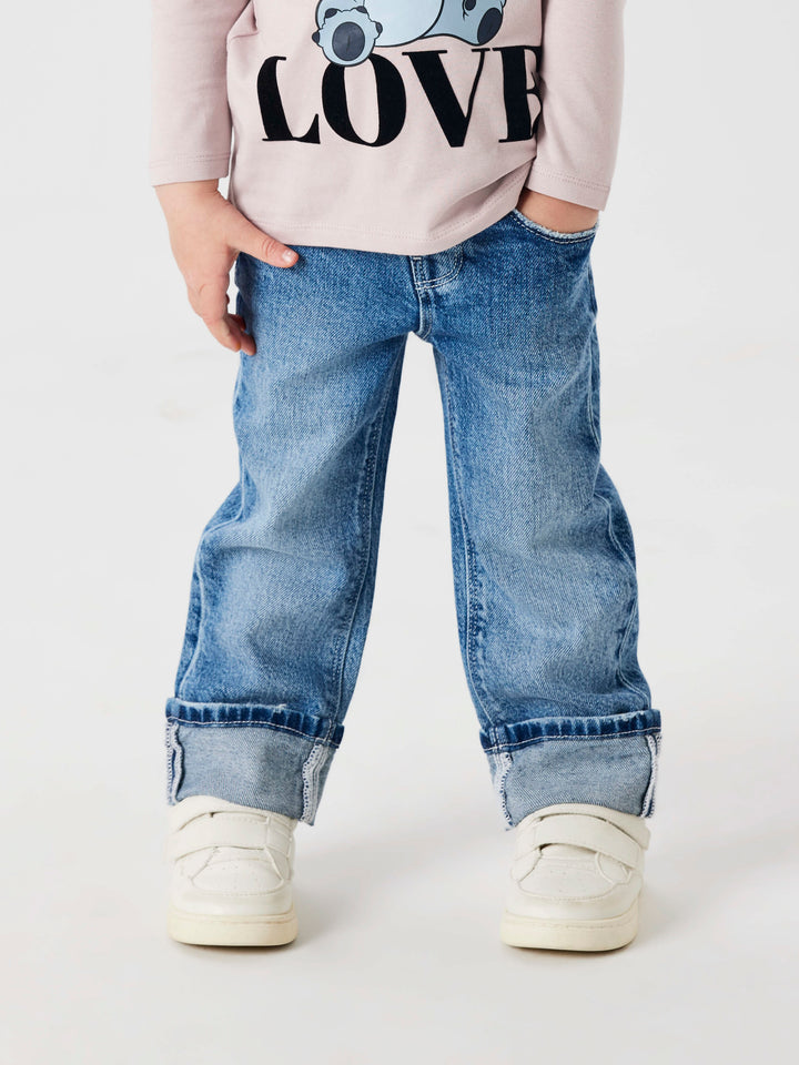 Straight fit jeans van Name It in mediumblauw met omvouwbare zomen