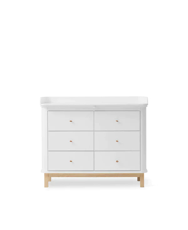 Oliver Furniture Wood Commode 6 Laden in wit eiken, ideaal voor de kinderkamer, met soft close lades en afgeronde haken.