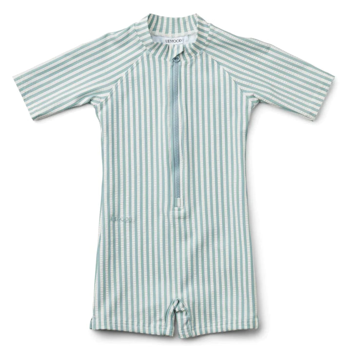 Zwempak Max Seersucker Y/D Stripe Sea Blue / White