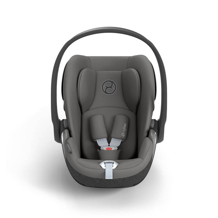Cybex Cloud T i-Size baby-autostoel in mirage grey, getoond in liggende positie met ISOFIX basis.