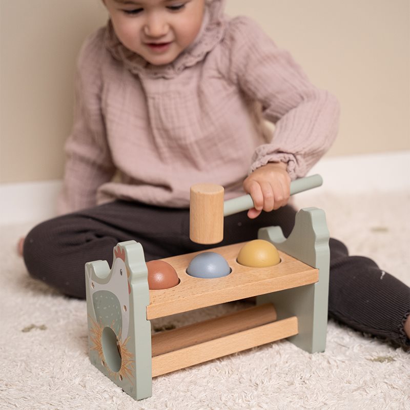 Little Dutch houten hamerbank met drie gekleurde ballen en hamer, geschikt voor kinderen vanaf 1 jaar.