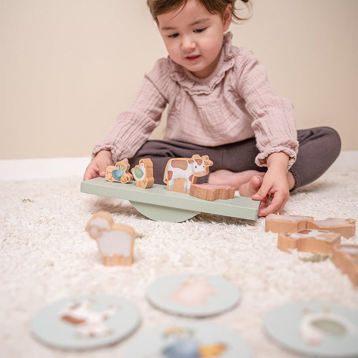 Little Dutch balansspel met houten dieren, Jim en Rosa, balans en kaartjes, geschikt voor kinderen vanaf 3 jaar.